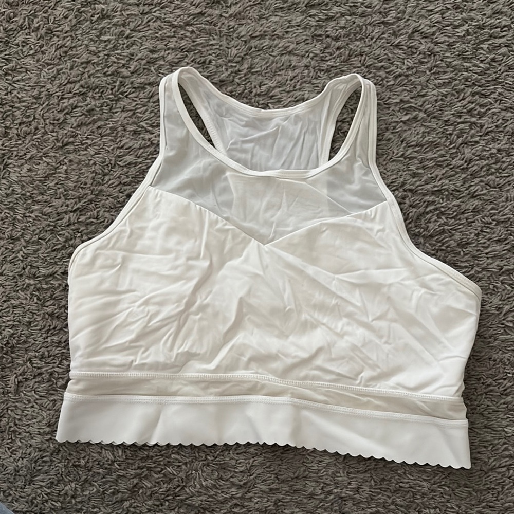 ZYIA White Racerback Bra with Scalloped Edge